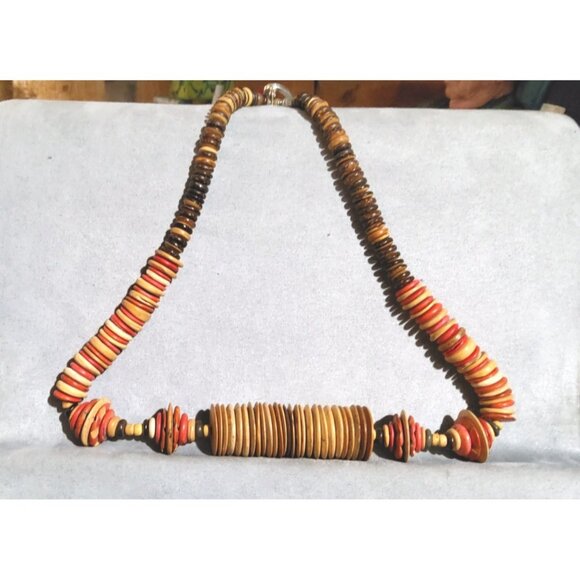 Handcrafted Wooden Necklace With Red & Brown Beads - Picture 1 of 4
